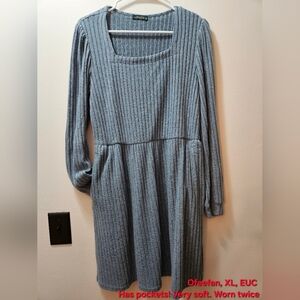 Blue Ribbed Knit Dress